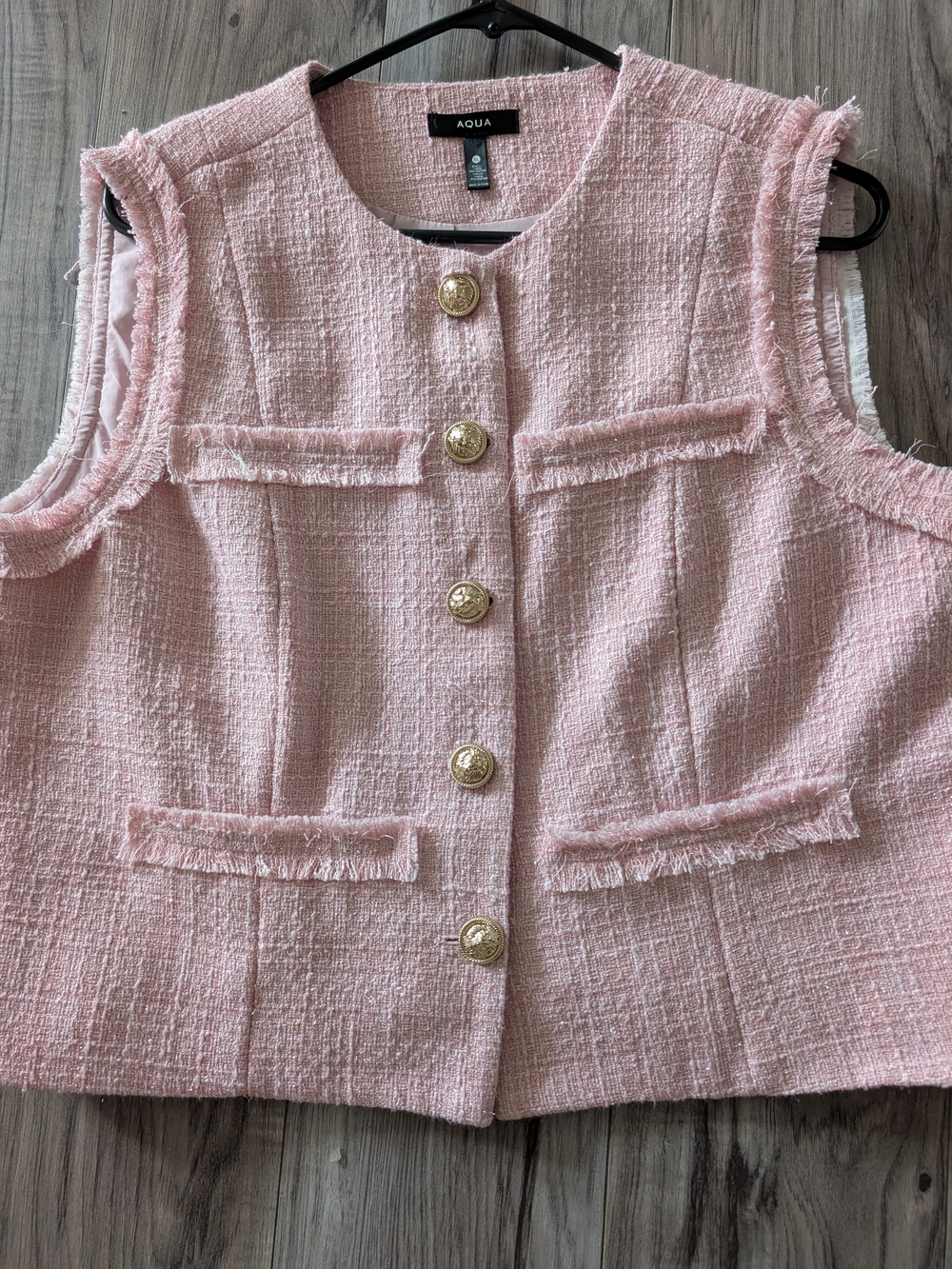 Aqua Girls Light Pink Tweed Vest with Gold Buttons